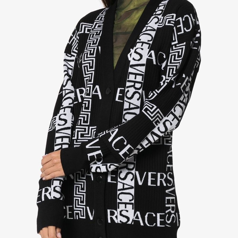 Versace Greek Key logo-intarsia Cardigan - size 42